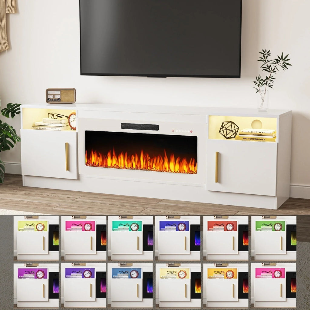 Mobile TV Bossin 70" con caminetto elettrico 36", Mobile TV per televisori fino a 80", 16 colori LED/Centro di intrattenimento