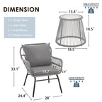 Set da Bistrot da Esterno in Rattan da 3 Pezzi, Set di Mobili da Giardino con Tavolo in Vetro e 2 Ampie Poltrone, Cuscini Inclusi