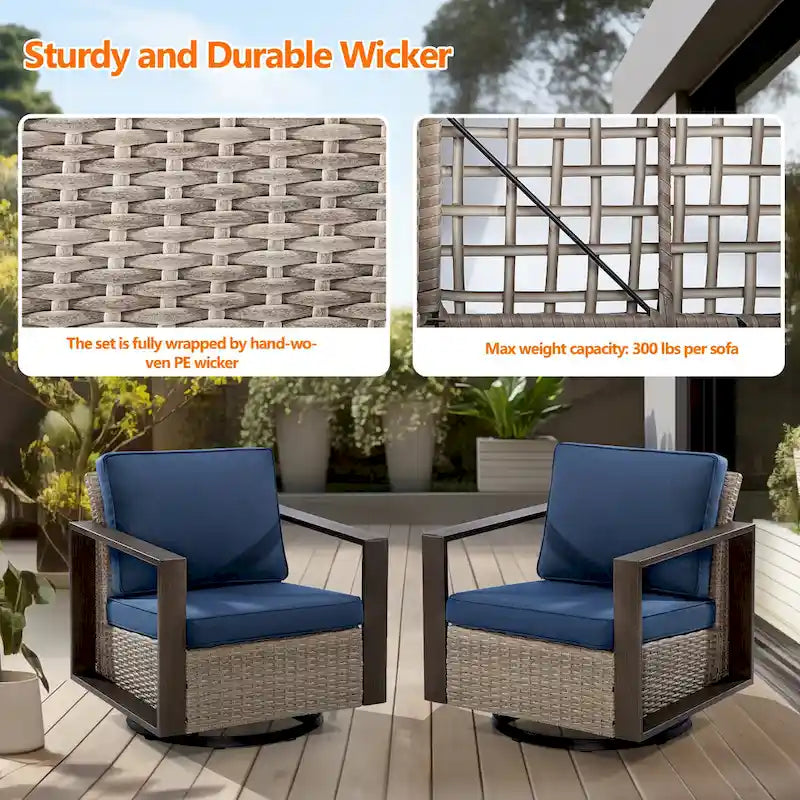 Cozywor 2-Piece Patio Wicker Outdoor Rocking Chair with Metal Frame and Cushions