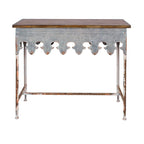 Zinc-Finished Metal and Wood Scalloped Edge Sofa Table