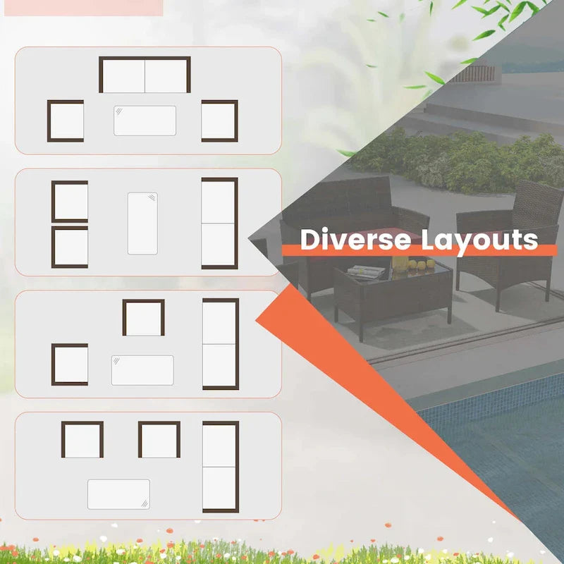 Costway Set di 4 Mobili da Giardino con Cuscini Lavabili e Vetro Temperato - Vedi Dettagli