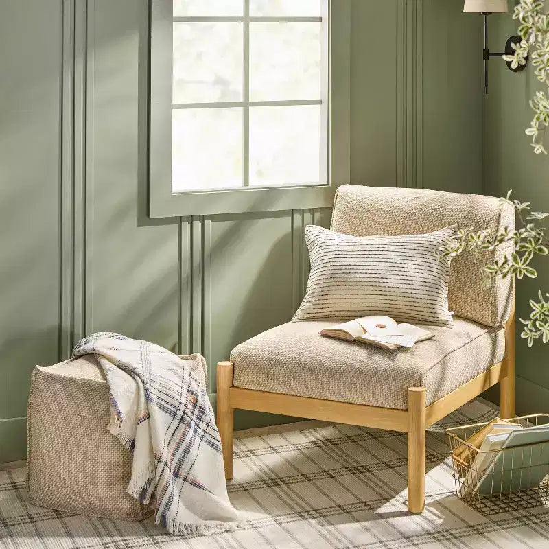 Wool Pattern Square Pouf Cream - Hearth & Hand™ with Magnolia