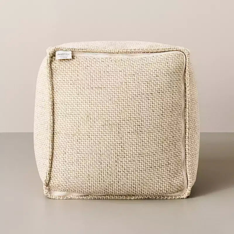 Wool Pattern Square Pouf Cream - Hearth & Hand™ with Magnolia