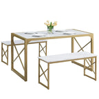 VECELO Tavolo da Pranzo 3 Pezzi con Panca, Set Tavolo da Pranzo per 4-6 Posti, Tavolo da Cucina con 2 Panche, Set Tavolo da Pranzo