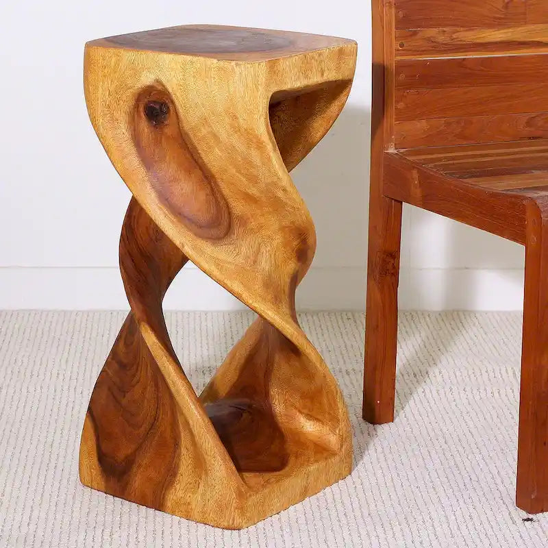 Sgabello/Tavolino Haussmann Wood Double Twist 12 pollici quadrati x 26 pollici H Quercia Olio - 12 x 12 x 26