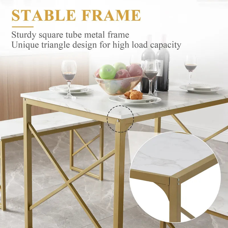 VECELO Tavolo da Pranzo 3 Pezzi con Panca, Set Tavolo da Pranzo per 4-6 Posti, Tavolo da Cucina con 2 Panche, Set Tavolo da Pranzo