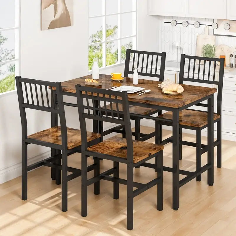 Set da pranzo per 4 persone, set da tavolo da pranzo da 5 pezzi con struttura in metallo per colazione, sala da pranzo, cucina