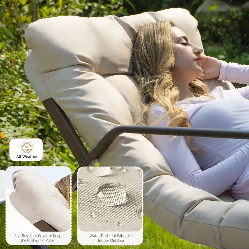Sedia a Dondolo Lounge Extra Large, Reclinabile per Esterni con Cuscini Impermeabili e Portata di 200 kg