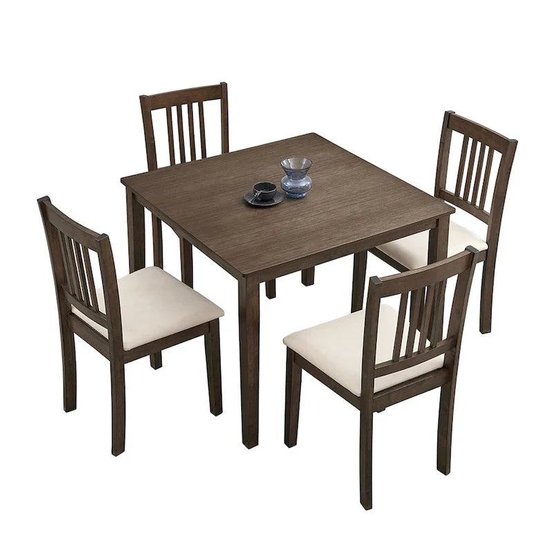 Set Tavolo e Sedie per Colazione in Cucina, Tavolo da Pranzo Quadrato in Legno, Tavolo da Pranzo Casuale con 4 Sedie Imbottite
