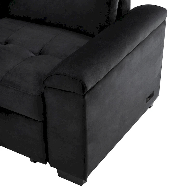 Divano sezionale a L a 5 posti con funzione letto, con pouf contenitore, vano contenitore nel bracciolo e ricarica USB per soggiorno, 84,75 pollici