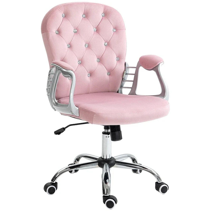 Velvet Adjustable Height Home Office Chair w/ Padded Armrests & Wheel - N/A