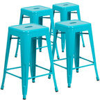 Set di 4 Sgabelli in Metallo Senza Schienale da 61 cm per Interni/Esterni, con Seduta Quadrata