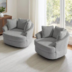 DREAMSIDEA 2 Set Recessed Arm Slipcovered Swivel Barrel Chair