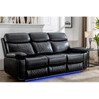 Power Reclining Sofa with Wireless Charger,Reading Light,LED Light for Living Room,Faux Leather,AC/USB Port,Cup Holder,Black