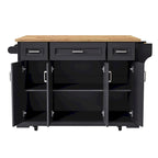54 - Grande isola cucina con anta a ribalta in legno di gomma, carrello da cucina scorrevole con texture in rilievo su 4 ruote con 4 ante e 3 cassetti