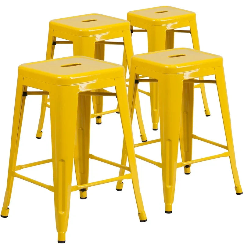 Set di 4 Sgabelli in Metallo Senza Schienale da 61 cm per Interni/Esterni, con Seduta Quadrata
