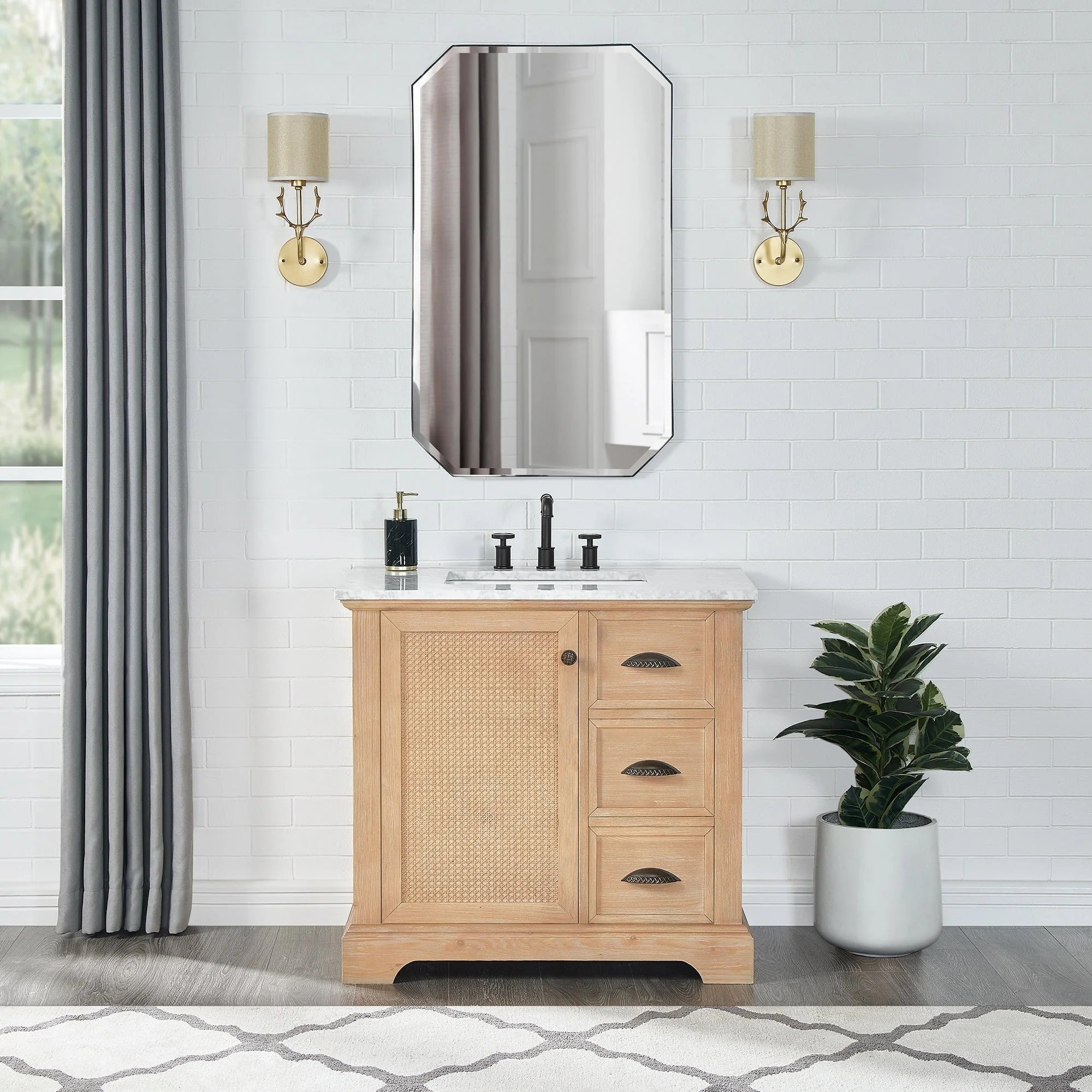 Mobile bagno Hervas con top in marmo naturale senza specchio