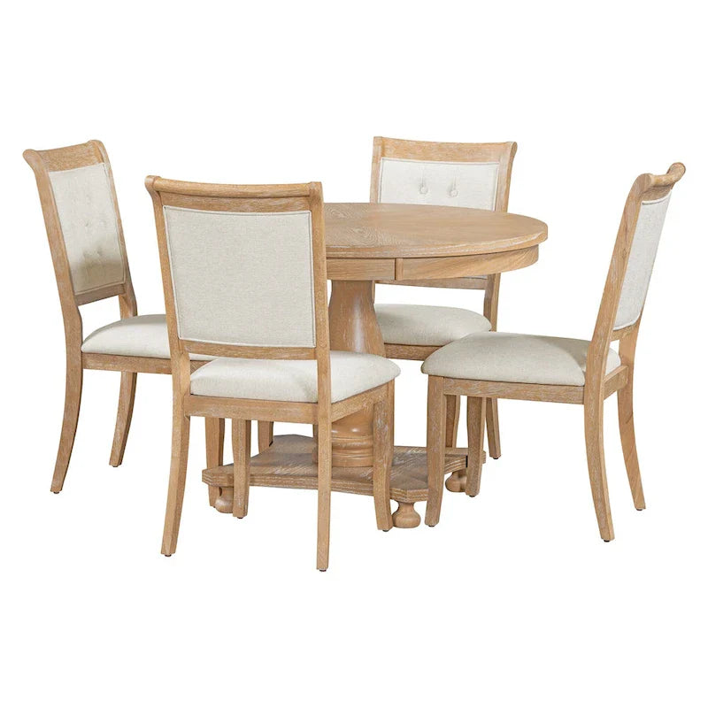 Set da pranzo da 5 pezzi Lak Retro con sedie imbottite di GDFStudio