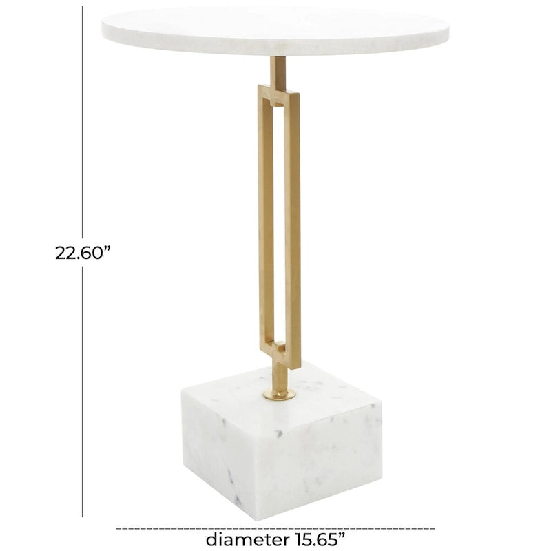 Tavolino d'appoggio/laterale Geometrico in marmo con base rettangolare in metallo dorato - Bianco - Roche River Decor