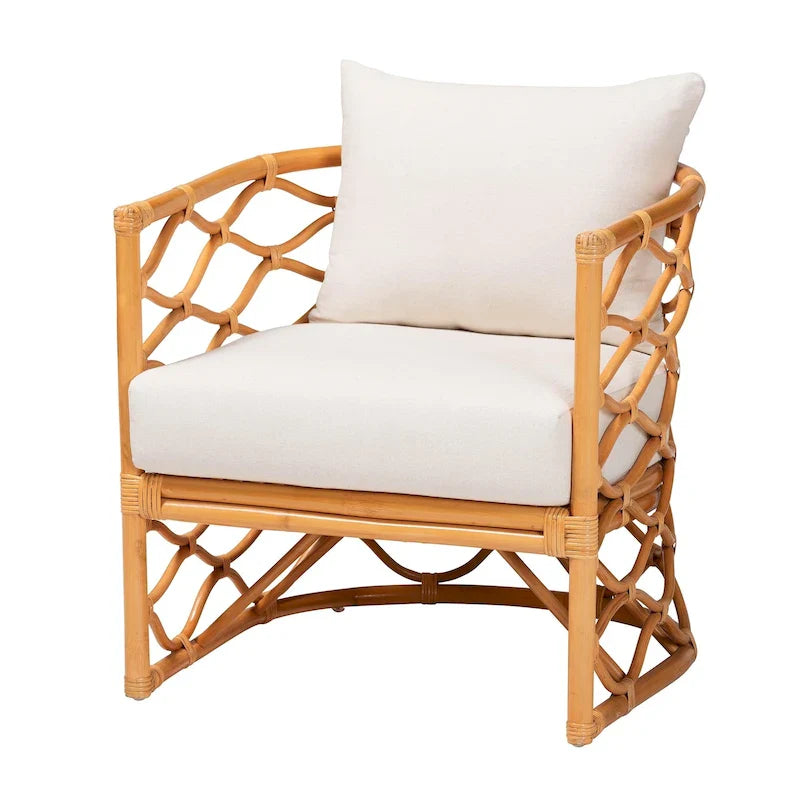 Poltrona Acelynn in Rattan Chiaro Miele Stile Bohemien