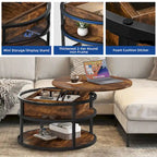 Moasis Farmhouse Lift Top Round Coffee Table with Hidden Storage and Shelf
