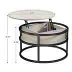 Moasis Farmhouse Lift Top Round Coffee Table with Hidden Storage and Shelf