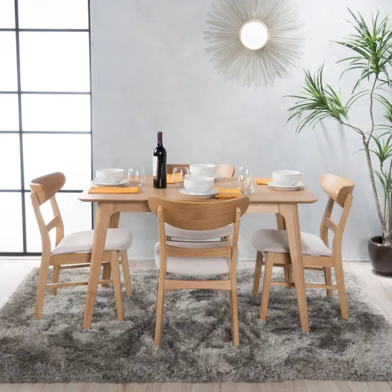Set da pranzo rettangolare a 5 pezzi in legno di Idalia Fabric and Rubberwood di Christopher Knight Home
