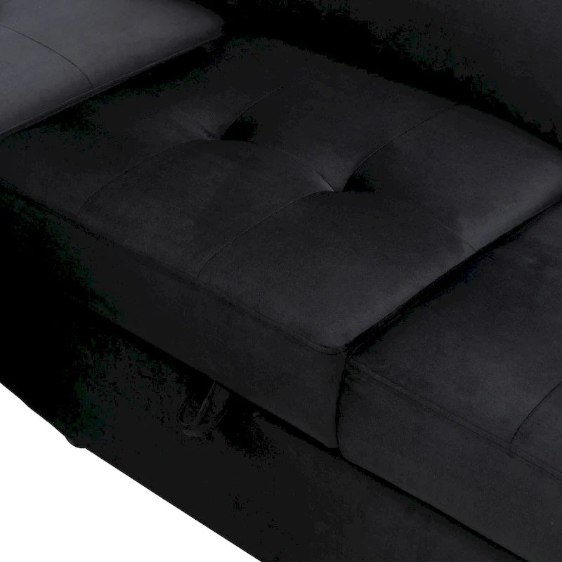 Divano sezionale a L a 5 posti con funzione letto, con pouf contenitore, vano contenitore nel bracciolo e ricarica USB per soggiorno, 84,75 pollici