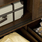 Brown Wardrobe Armoire with Drawers, Hanging Rod 4 Sliding Doors