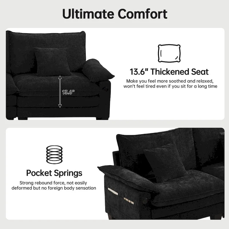 Modular Sectional Sofa, Comfy Cloud Couch Sectional Sofa with Ottoman, Deep Seat Sofa Sleeper for Living Room
