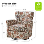 Poltrona girevole a dondolo Georg Comfortable Floral Fabric con braccioli arrotolati di HULALA HOME