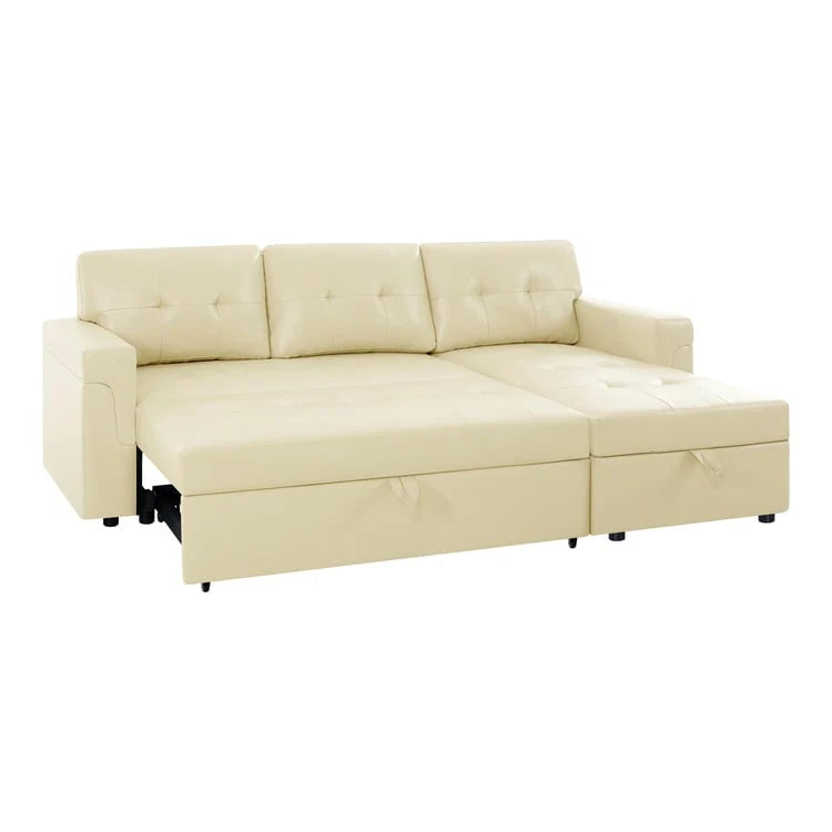 Divano componibile convertibile reversibile con letto estraibile, chaise longue con contenitore nascosto e gambe durevoli