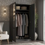 Palace Imports 100% Solid Wood 2-Door Urban Wardrobe Armoire with Solid and Mirrored Doors