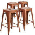 Set di 4 Sgabelli in Metallo Senza Schienale da 61 cm per Interni/Esterni, con Seduta Quadrata