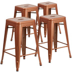 Set di 4 Sgabelli in Metallo Senza Schienale da 61 cm per Interni/Esterni, con Seduta Quadrata