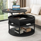 Moasis Farmhouse Lift Top Round Coffee Table with Hidden Storage and Shelf