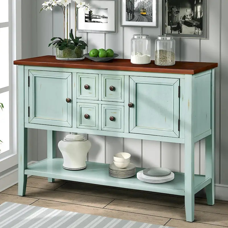Credenza/Mobile Buffet in Stile Retrò, Tavolino Consolle in Legno con Ripiano Inferiore, Facile da Montare, per Soggiorno, Cucina, Ingresso
