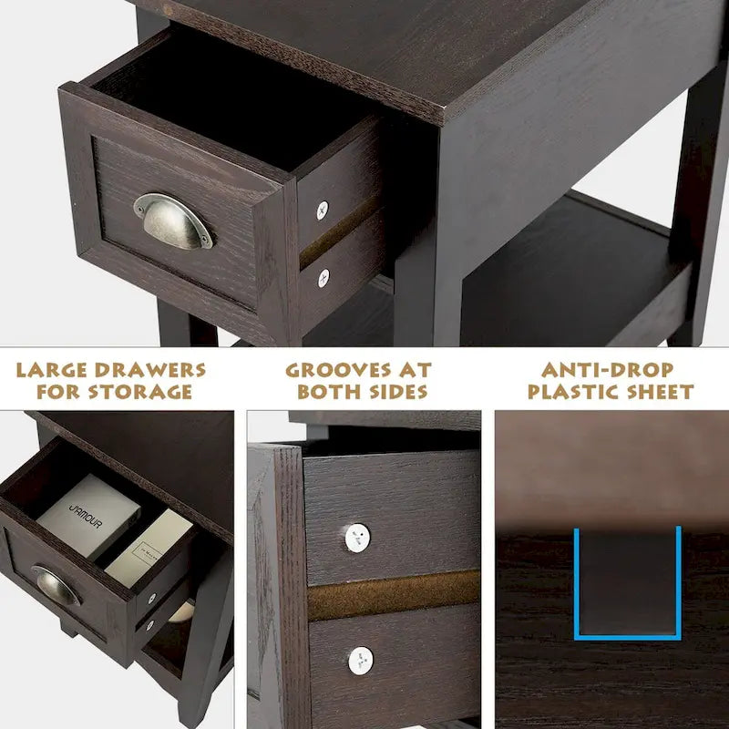 Gymax Set of 2 Contemporary Side End Table Compact Table w/ Drawer - 13  X 22  X 23  (L X W X H)