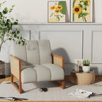 Poltroncine in Rattan, Sedia in Rattan Naturale Imbottita Poltrona in Lino Mid-Century Modern Side Chair per Soggiorno Camera da Letto