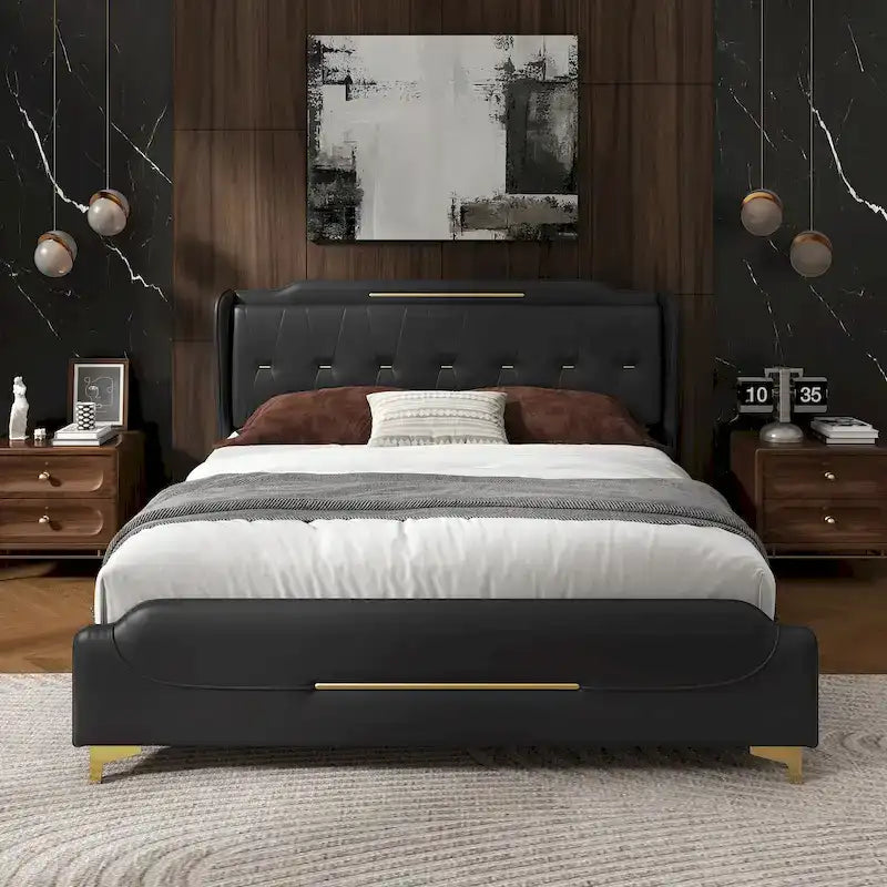Letto moderno imbottito in pelle PU Uphou di Christopher Knight Home