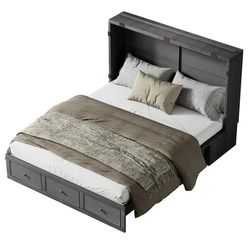 Mixoy Letto a scomparsa con materasso pieghevole, letto a cubo moderno con cassetto portaoggetti e stazione di ricarica USB