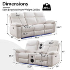 Power Reclining Sofa with Wireless Charger,Reading Light,LED Light for Living Room,Faux Leather,AC/USB Port,Cup Holder,Black
