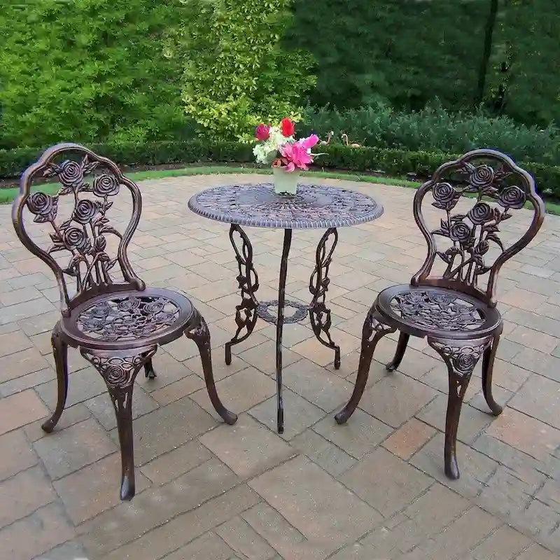 Set bistro da 3 pezzi Camellia in alluminio pressofuso con tavolo e 2 sedie - N/D