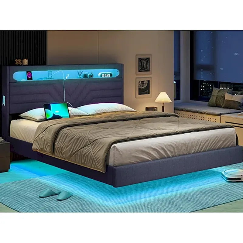 Struttura letto con luci LED per testiera e stazione di ricarica USB-C/A, 4 cassetti