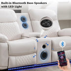 Power Reclining Sofa with Wireless Charger,Reading Light,LED Light for Living Room,Faux Leather,AC/USB Port,Cup Holder,Black