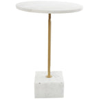 Tavolino d'appoggio/laterale Geometrico in marmo con base rettangolare in metallo dorato - Bianco - Roche River Decor