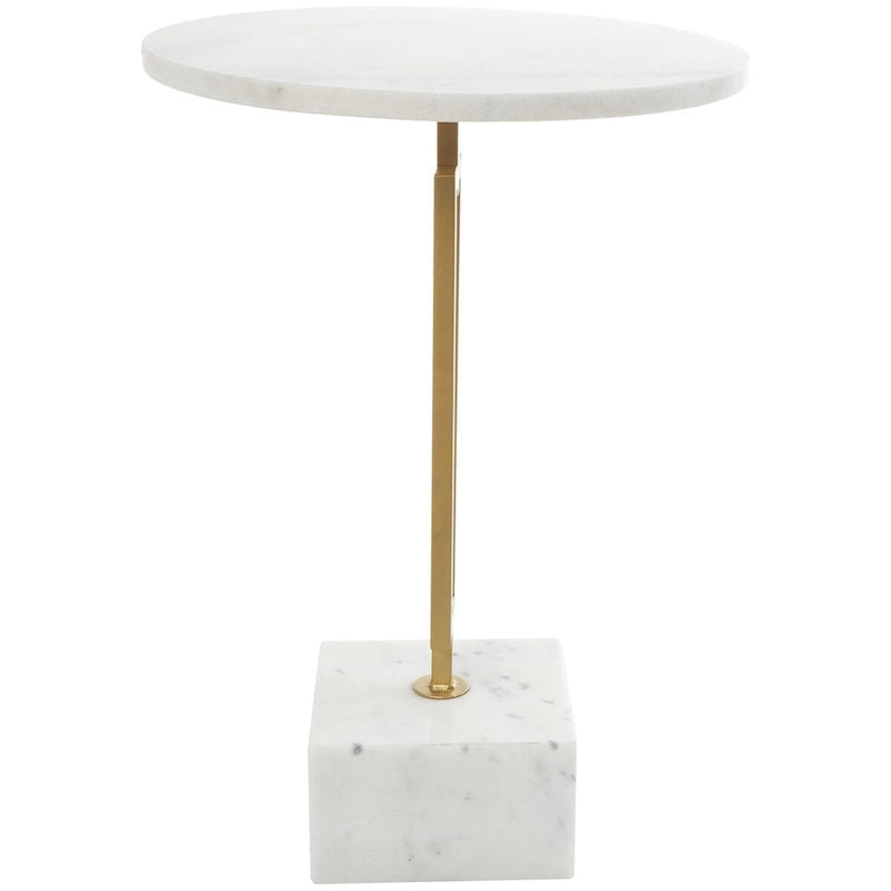 Tavolino d'appoggio/laterale Geometrico in marmo con base rettangolare in metallo dorato - Bianco - Roche River Decor