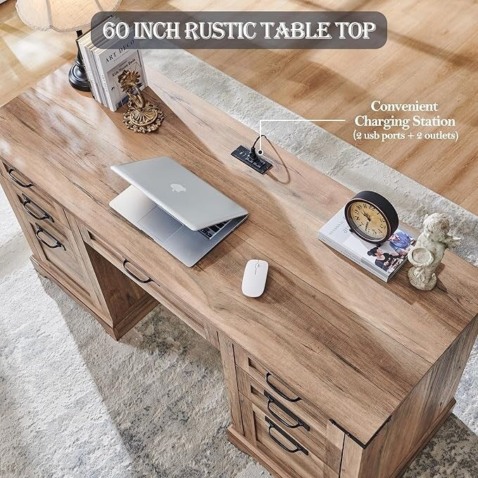 Scrivania direzionale da 60 pollici in stile rustico, scrivania per ufficio domestico in legno, scrivania per computer