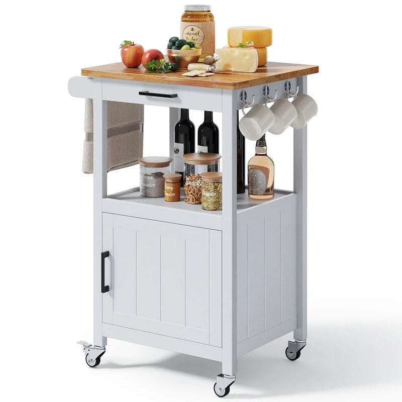 Carrello da Cucina in Legno con Cassetti