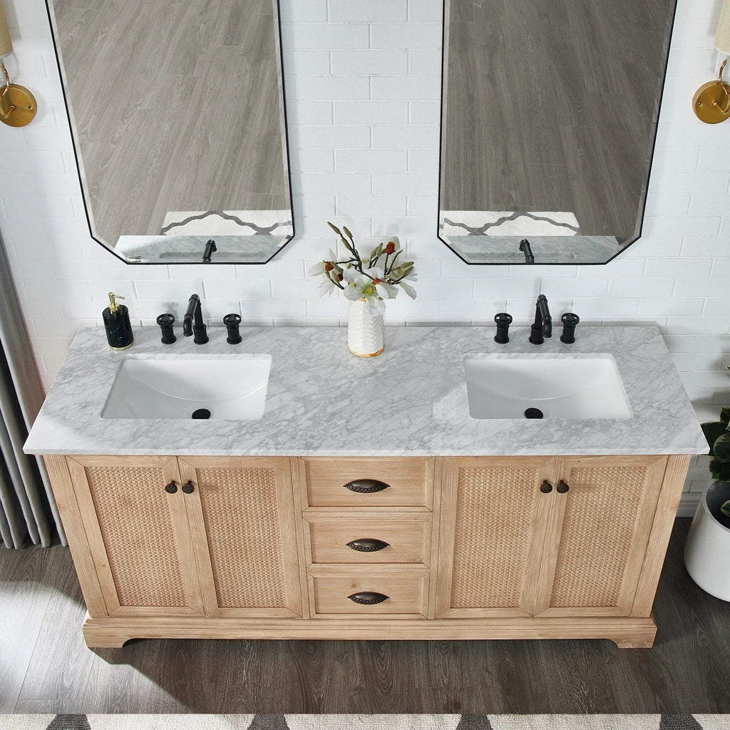 Mobile bagno Hervas con top in marmo naturale senza specchio